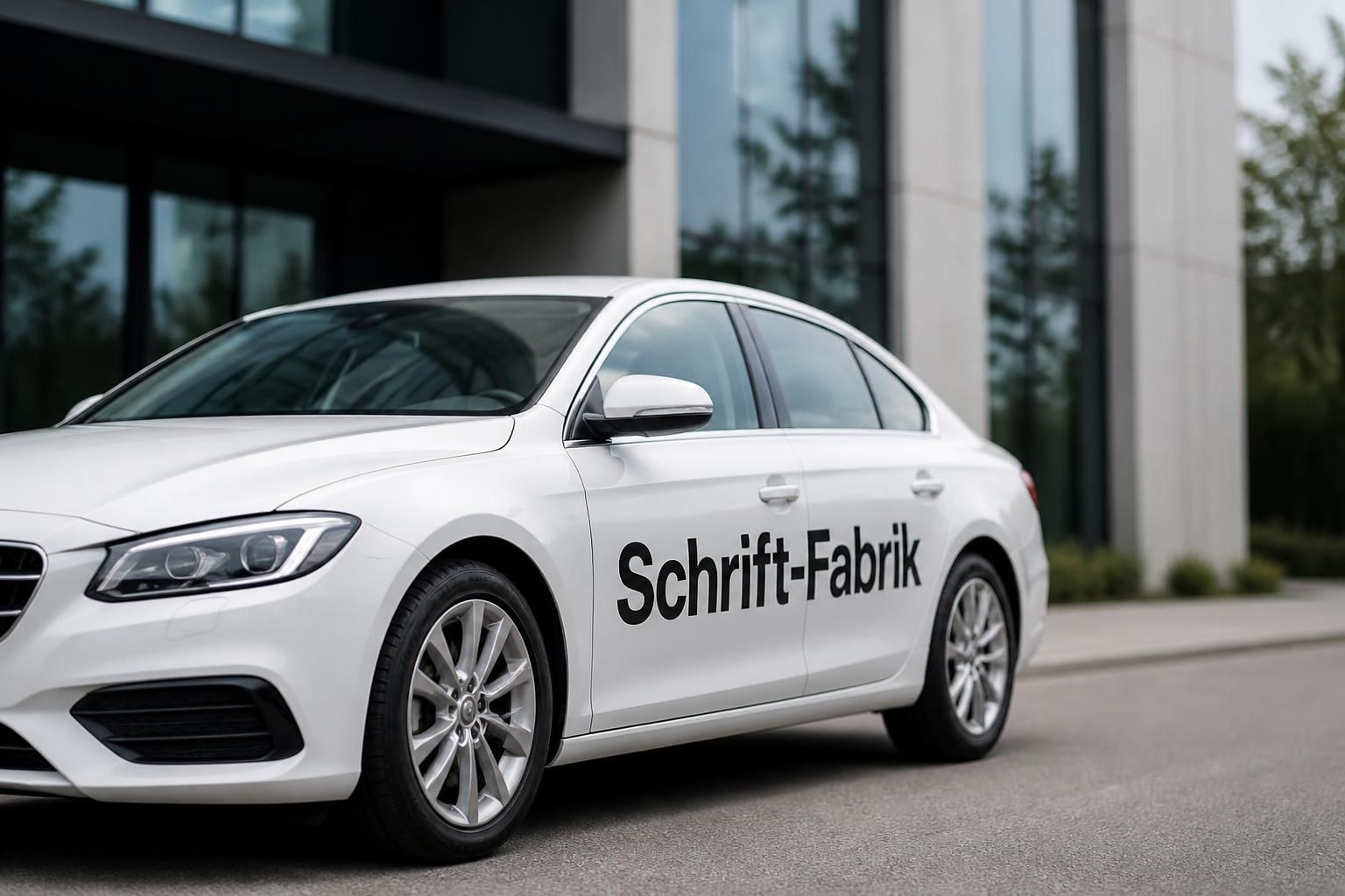 Weißes Auto mit modernem, freistehendem Folienaufkleber