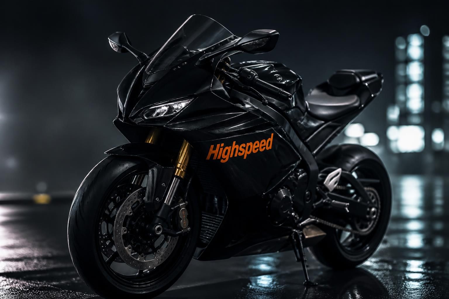 Schwarzes Motorrad mit sportlichem Folienmotiv an der Verkleidung